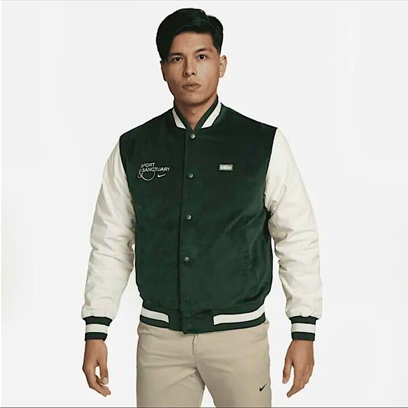 Nike Sport & Sanctuary Green/White Corduroy Bomber Jacket FB9972-397 Men’s - Picture 1 of 5